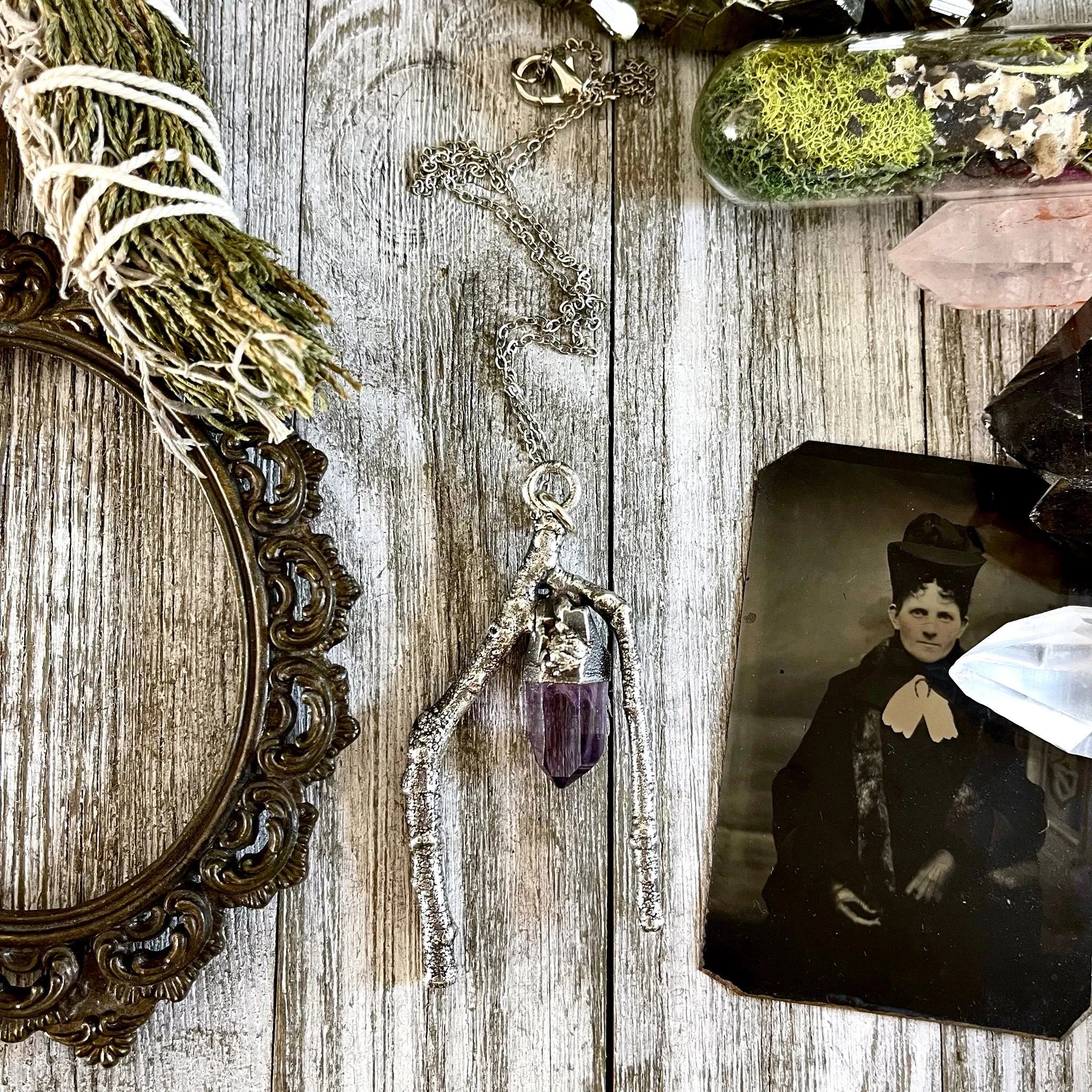 Sticks & Stones Collection - Raw Vera Cruz Amethyst Crystal Necklace in Fine Silver /