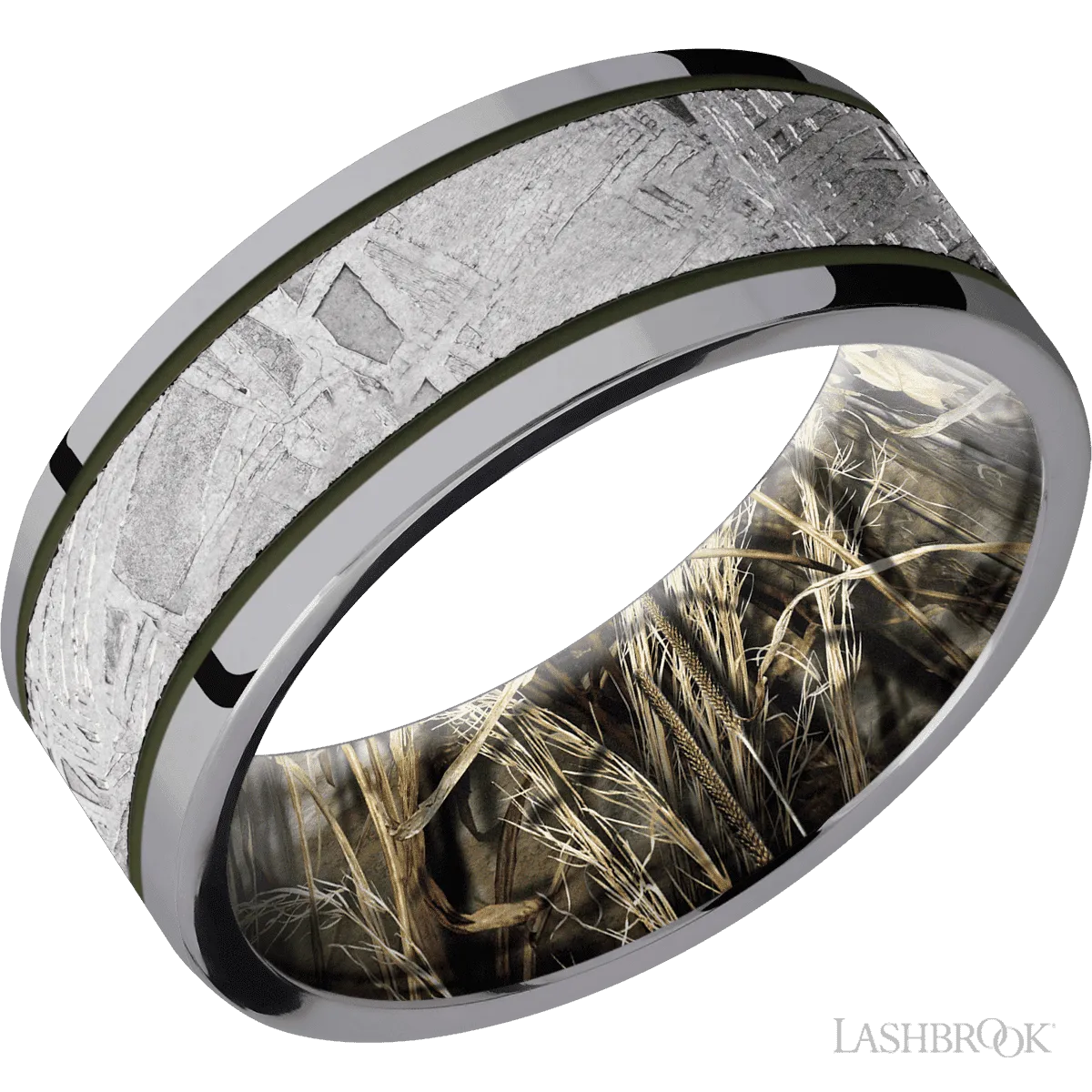 Tantalum with Polish Finish and Meteorite Inlay and RealTree Advantage Max-4 - 8MM