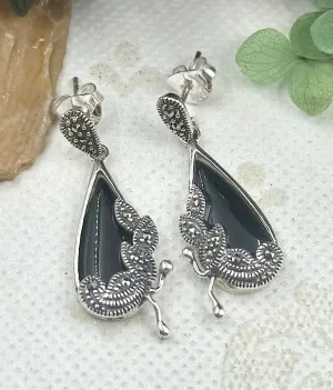 The Silver Marcasite Earrings (Black)