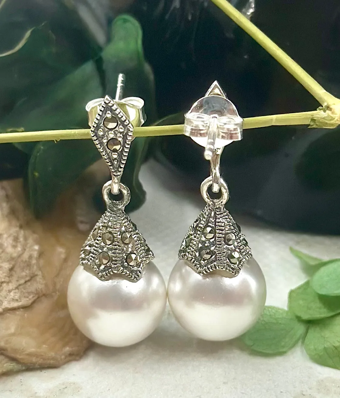 The Silver Pearl & Marcasite Earrings