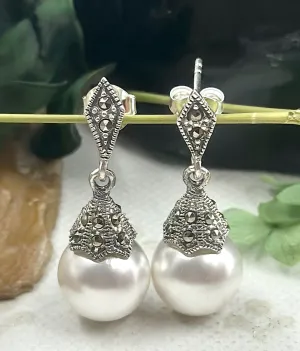 The Silver Pearl & Marcasite Earrings