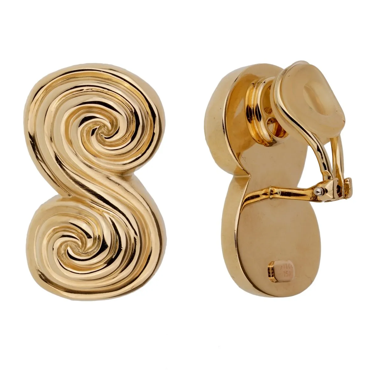 Tiffany & Co Scroll 18k Yellow Gold Clip On Earrings