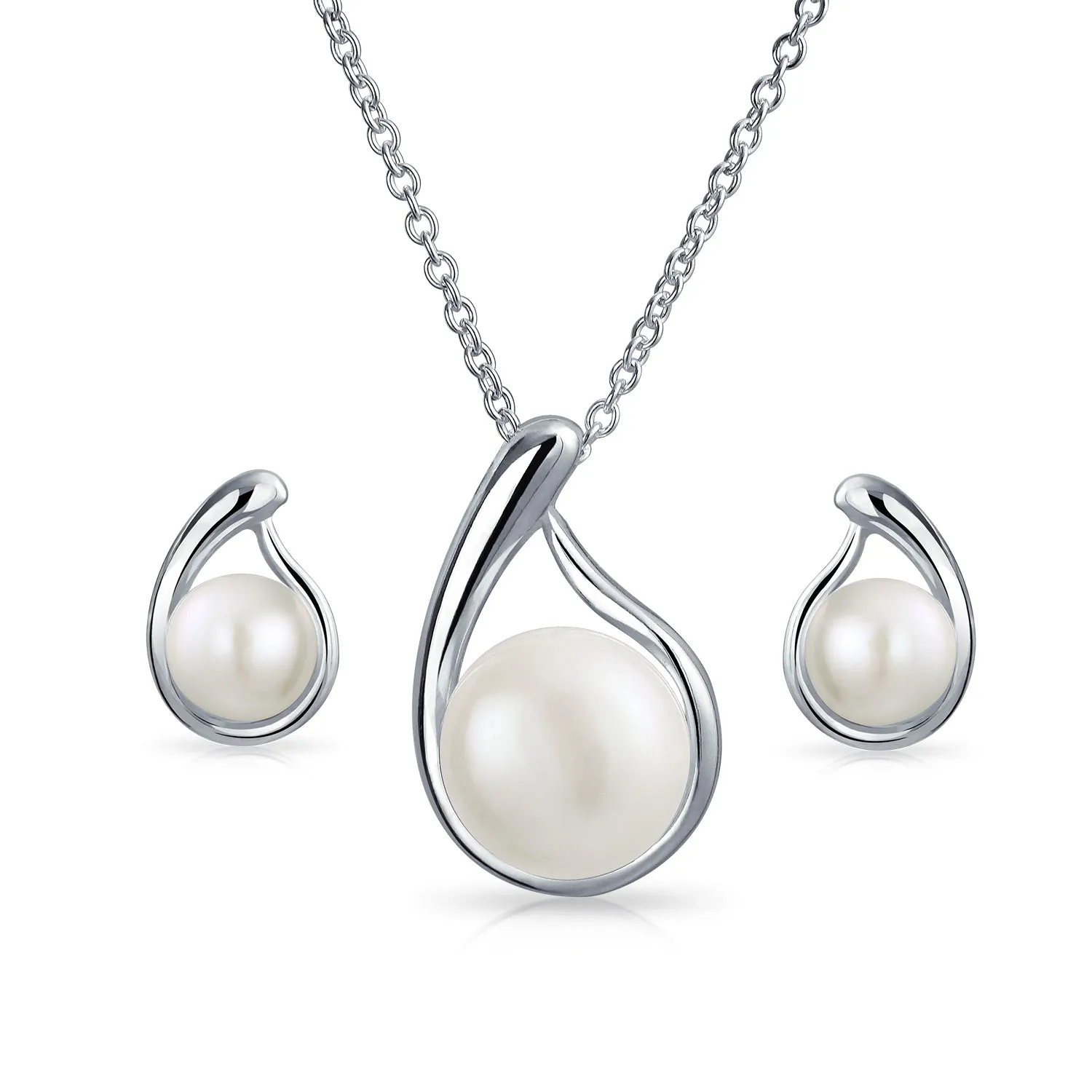 Timeless Elegance Pearl Pendant Necklace & Earrings Set in Sterling Silver