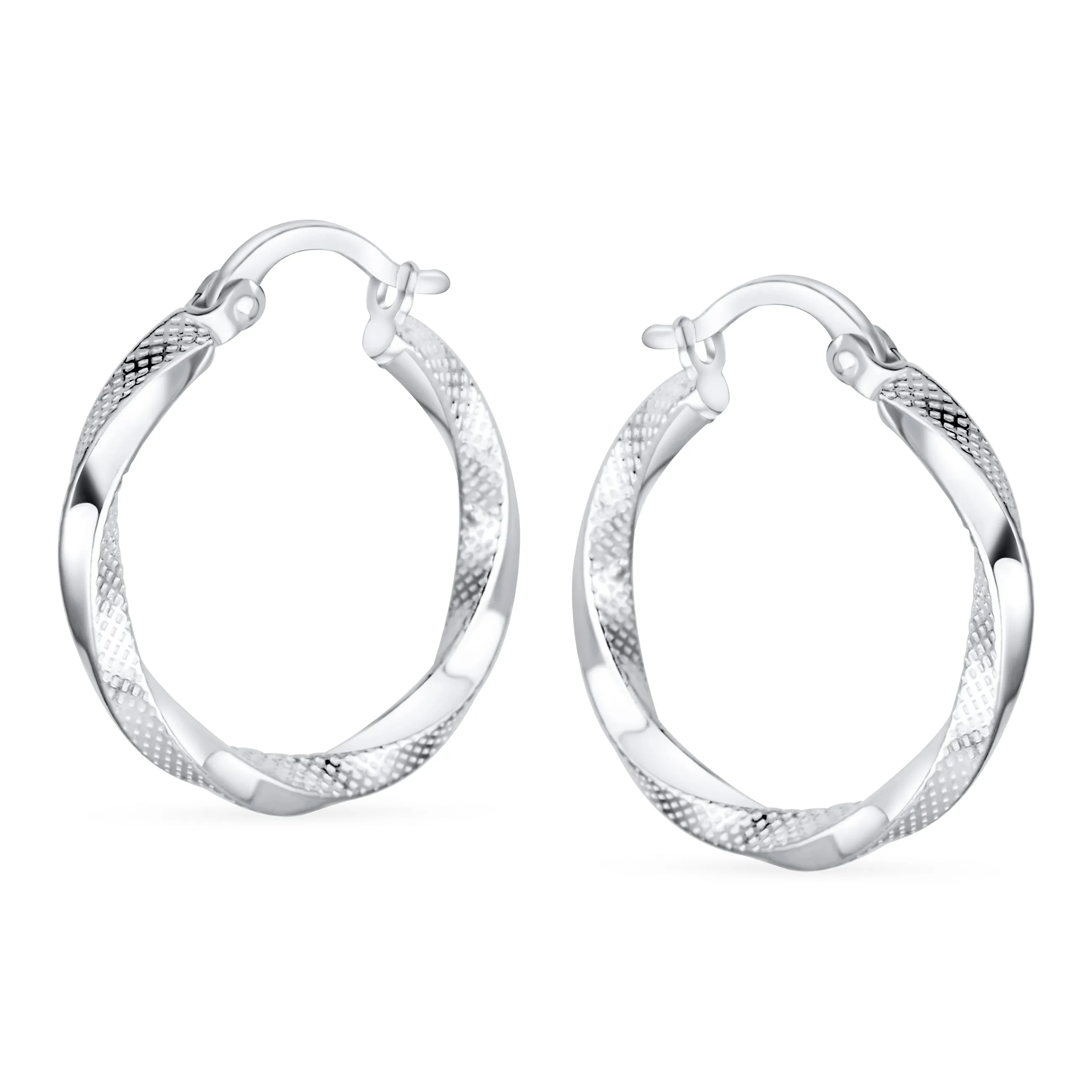 Timeless Slender Wire Rope Hoop Huggie Earrings Sterling Silver 1 Inch Diameter