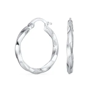 Timeless Slender Wire Rope Hoop Huggie Earrings Sterling Silver 1 Inch Diameter