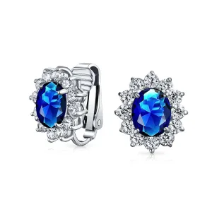 Traditional Bridal CZ Halo Oval Stud Clip-On Earrings for Non-Pierced Ears