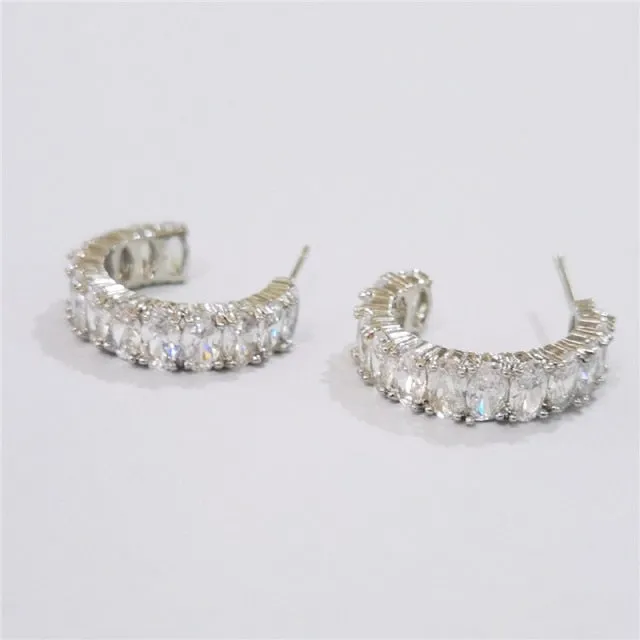 Trendy AAA Baguette Cubic Zirconia T Stone Hoop Earrings For Women