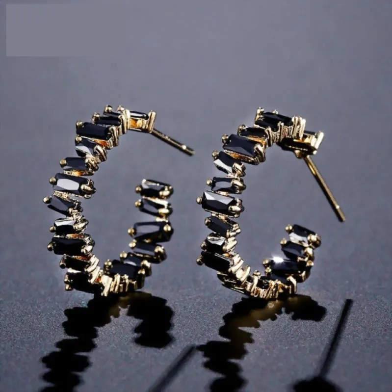 Trendy AAA Baguette Cubic Zirconia T Stone Hoop Earrings For Women