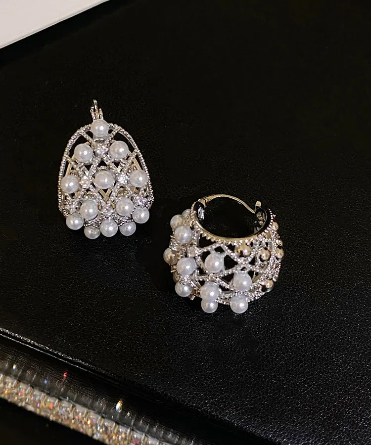 Unique Copper Alloy Pearl Hoop Earrings PO012