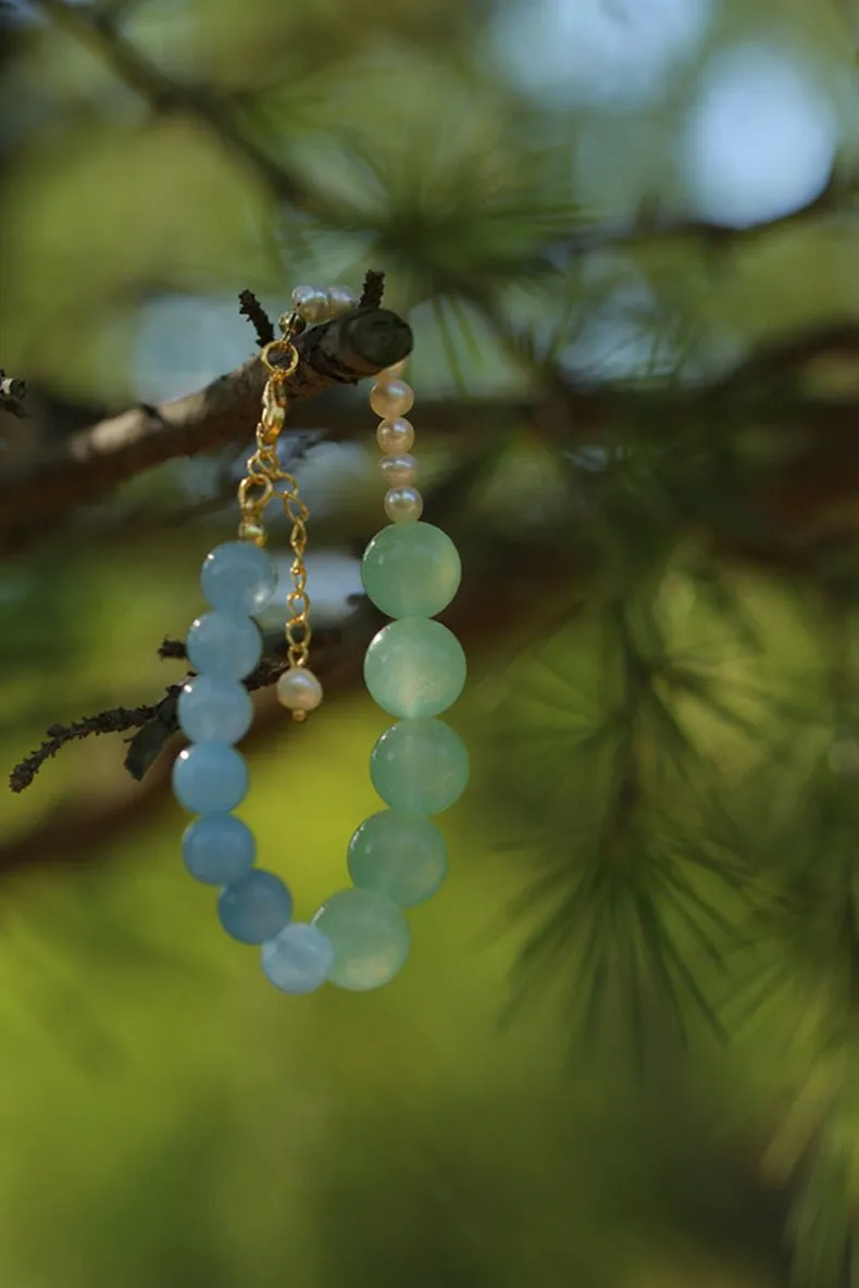 Vibrant Multicolored Gemstone and Pearl Beaded Bracelet-Blue Green Bracelet