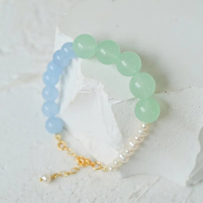 Vibrant Multicolored Gemstone and Pearl Beaded Bracelet-Blue Green Bracelet