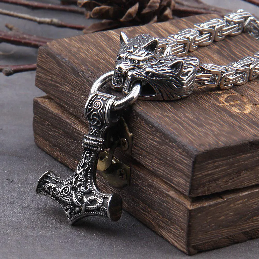 Viking Necklaces Fenrir & Thor Hammer