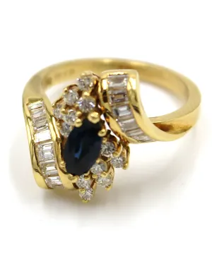 Vintage Marquise Sapphire Ring with Diamonds in 18K Gold