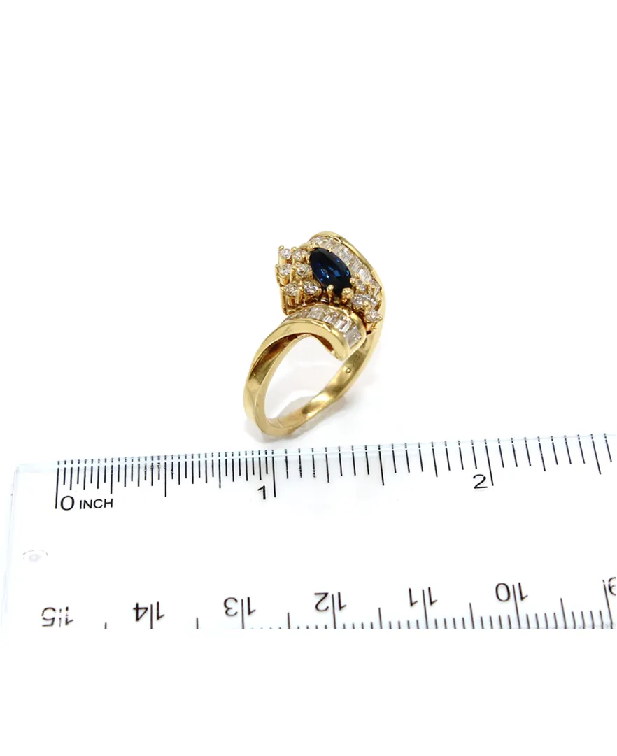 Vintage Marquise Sapphire Ring with Diamonds in 18K Gold