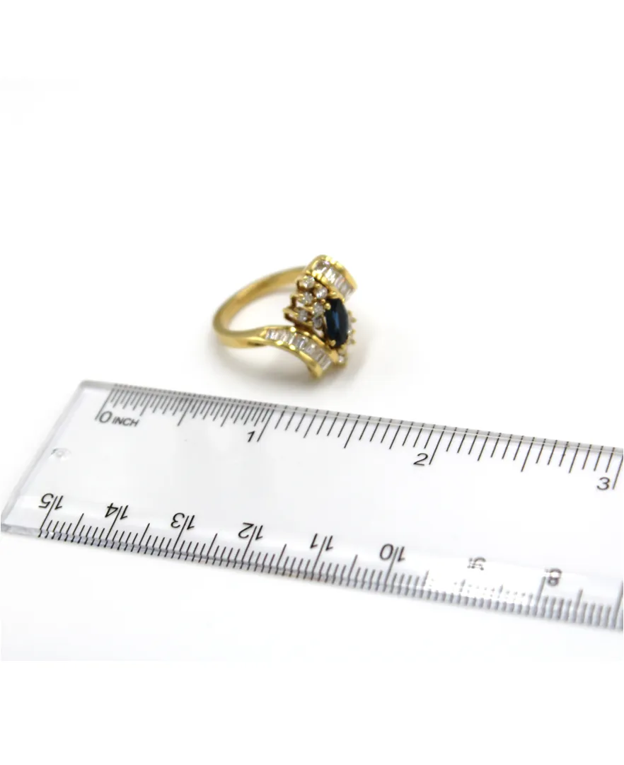 Vintage Marquise Sapphire Ring with Diamonds in 18K Gold