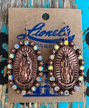 Virgen de Guadalupe Copper & Crystal Earrings