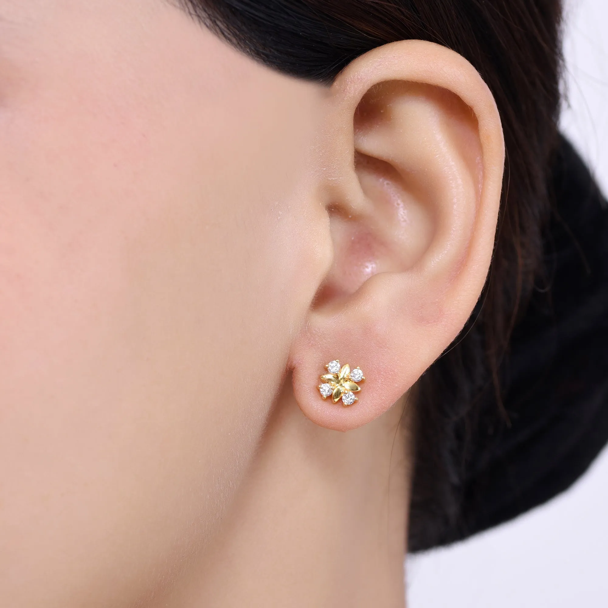 White Four Corner Earring Studs| 925 Silver| Gold Plated - From Purl