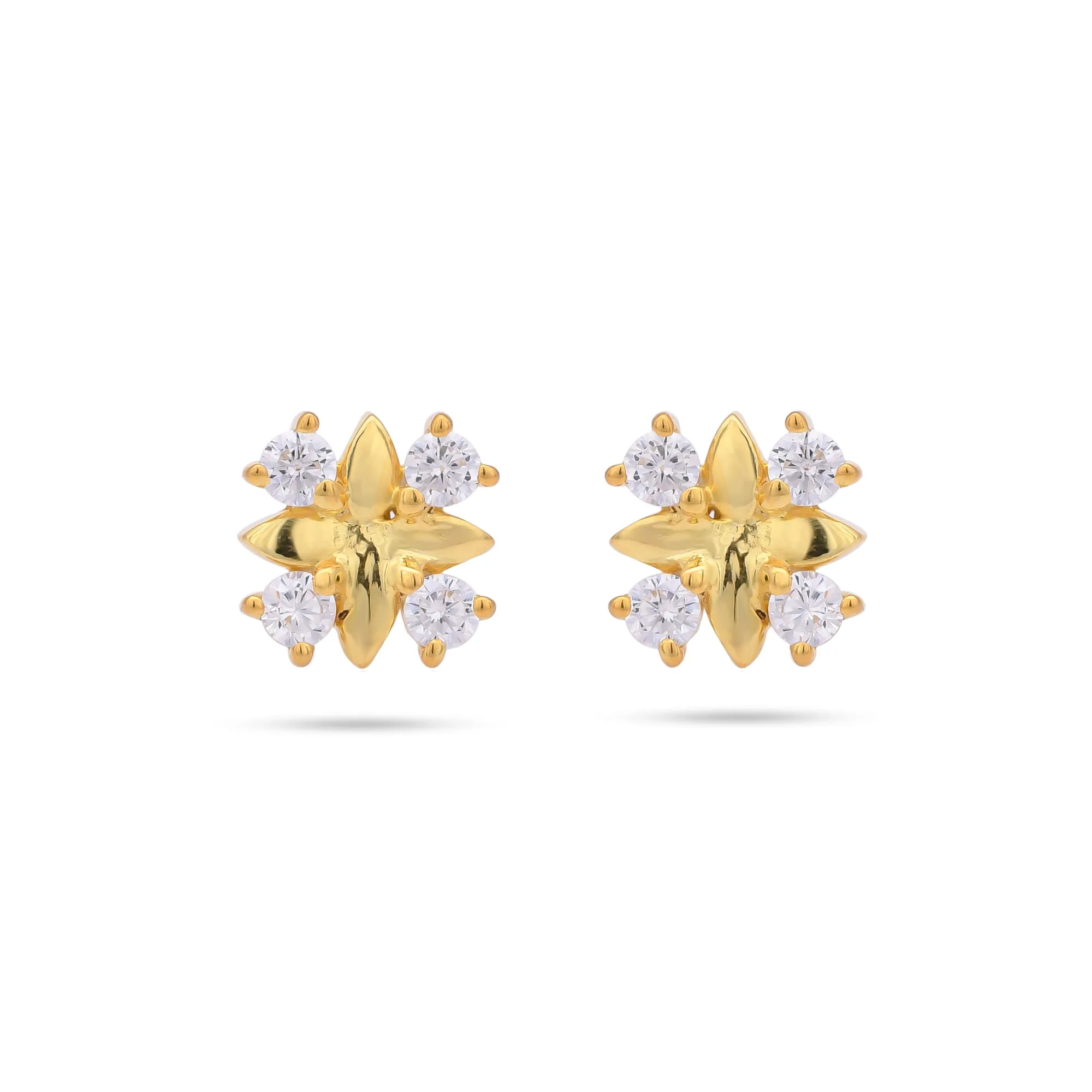 White Four Corner Earring Studs| 925 Silver| Gold Plated - From Purl