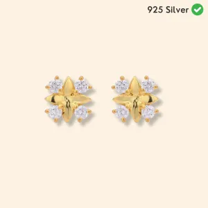 White Four Corner Earring Studs| 925 Silver| Gold Plated - From Purl