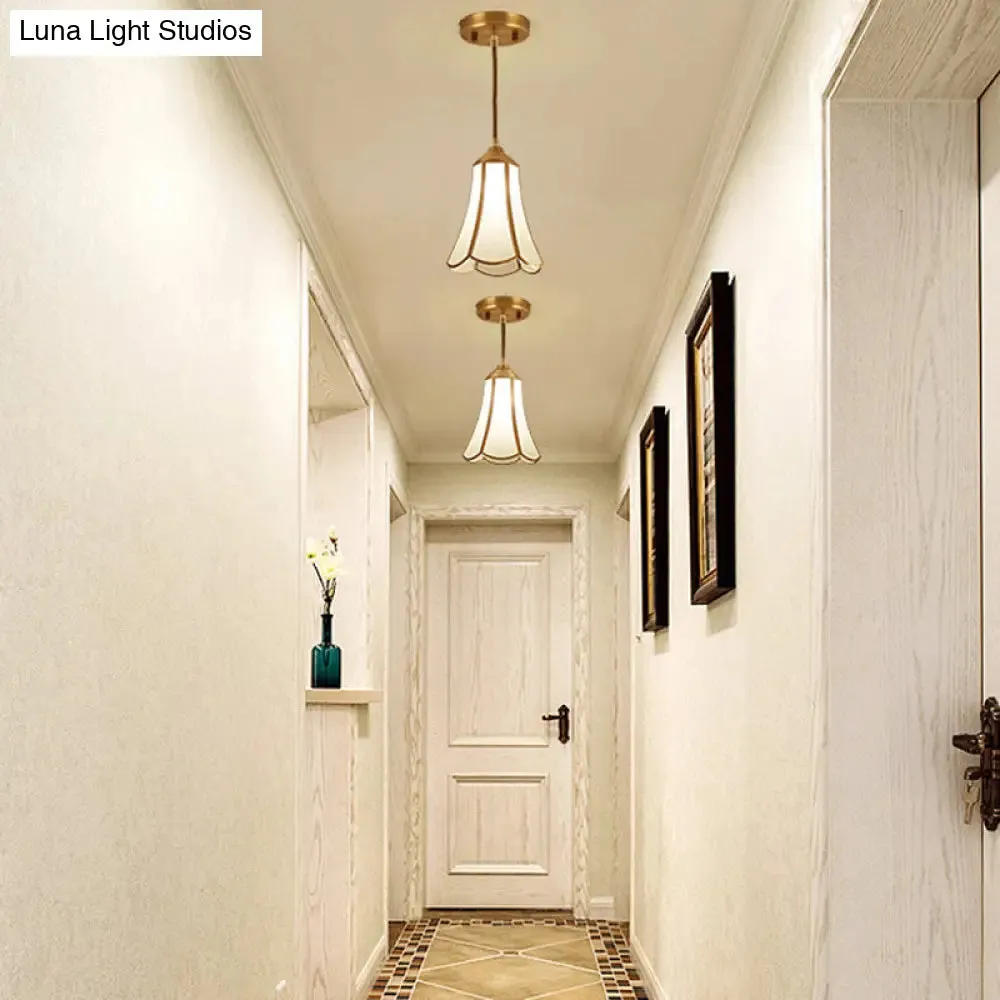 White Opal Glass Hanging Light - Traditional Flared Design for Corridor Ceiling - Suspension Lamp