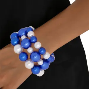 Zeta Phi Beta Inspired Bracelets Blue and White Pearl 3 Pcs Bracelets